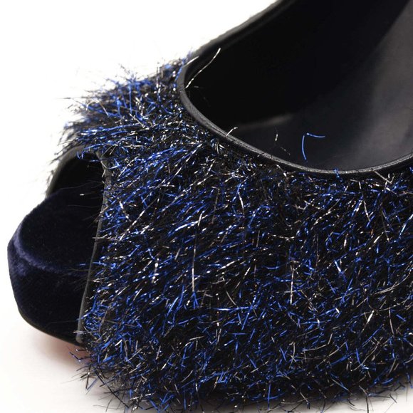 NEW $850 Christian Louboutin Very Prive 120 Peep Toe Blue Glitter Metallic Threa - Picture 9 of 9